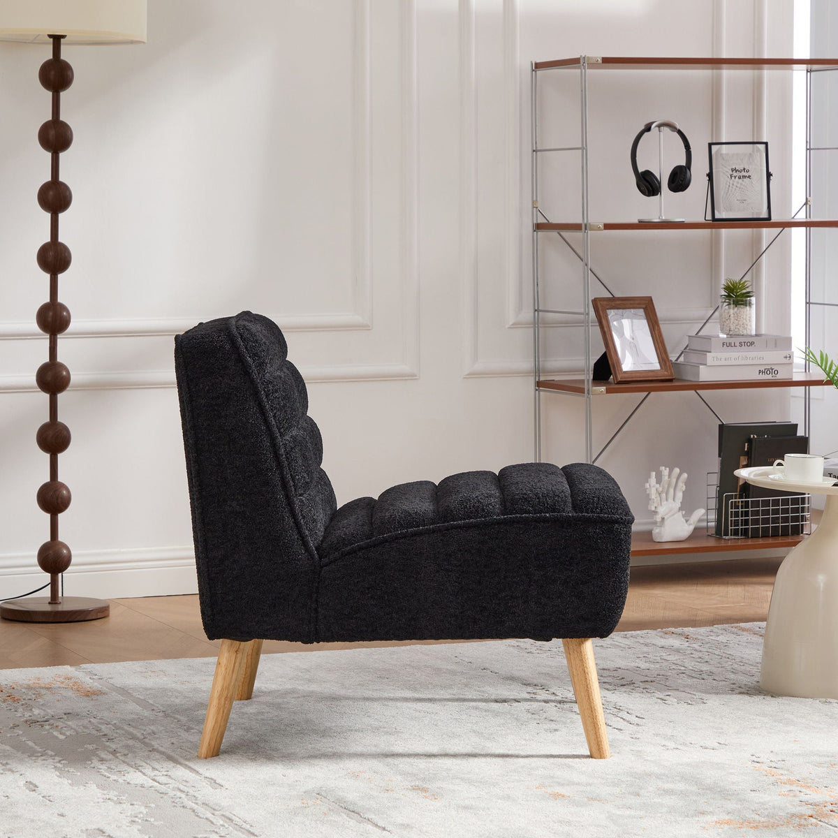 Black Upholstered Armless Accent Chair with Wood Legs