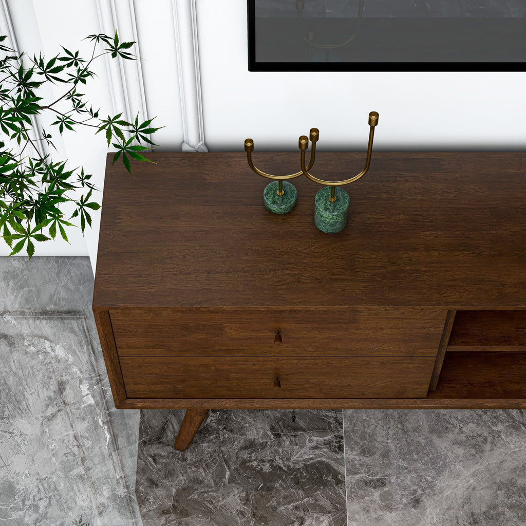 Modern TV Stand Up To 72" with Solid Wood Construction - White or Dark Brown