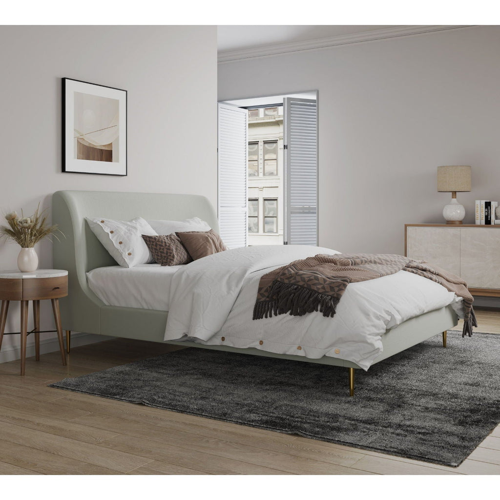 Heather Upholstered Bed with Curved Headboard - Multiple Colors