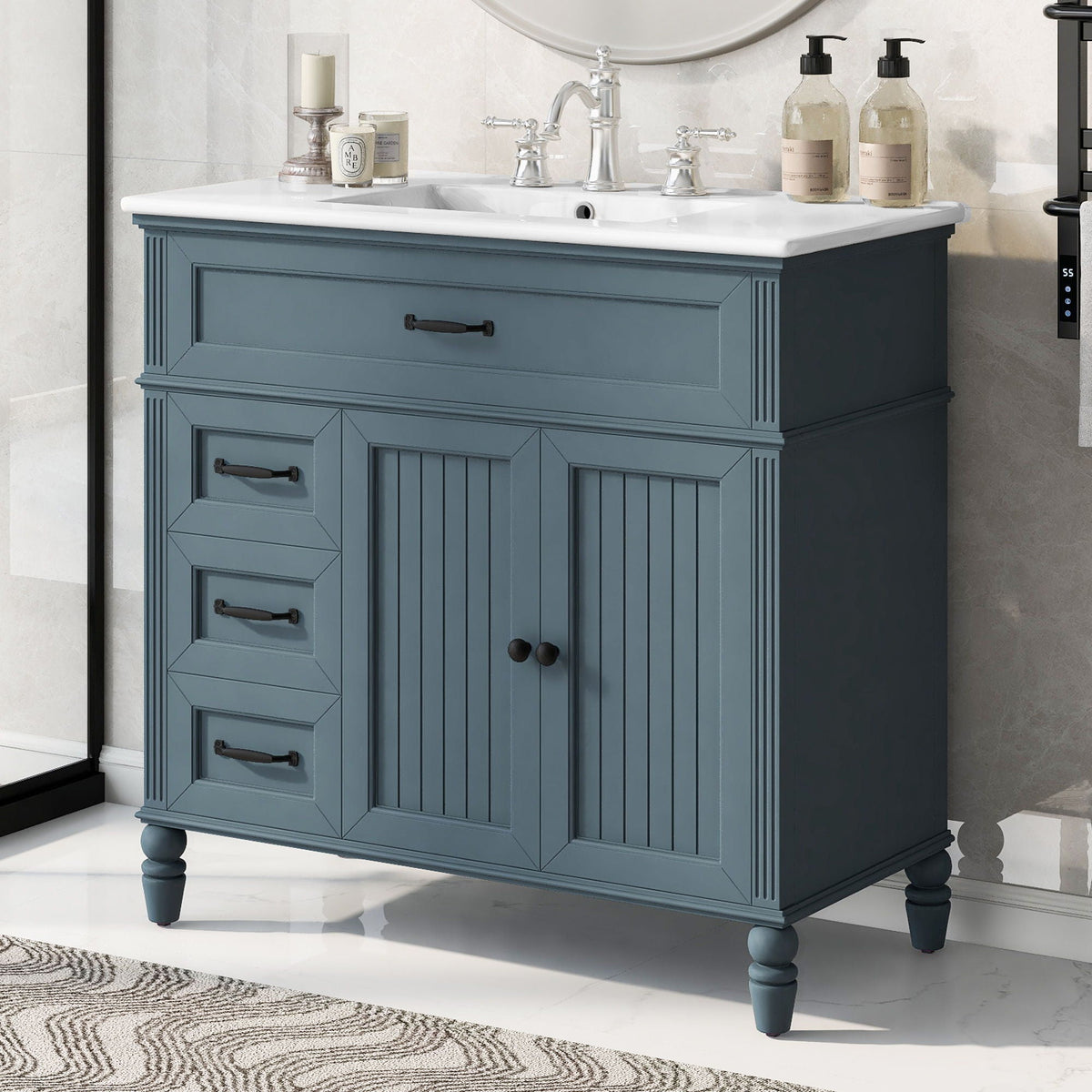 Bathroom Vanity With Sink and Drawers - Freestanding Solid Wood Cabinet