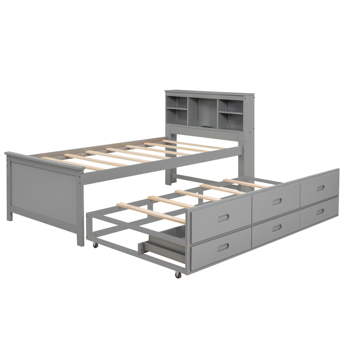 Platform Bed with Storage Headboard, USB, Trundle & 3 Drawers - Twin or Full