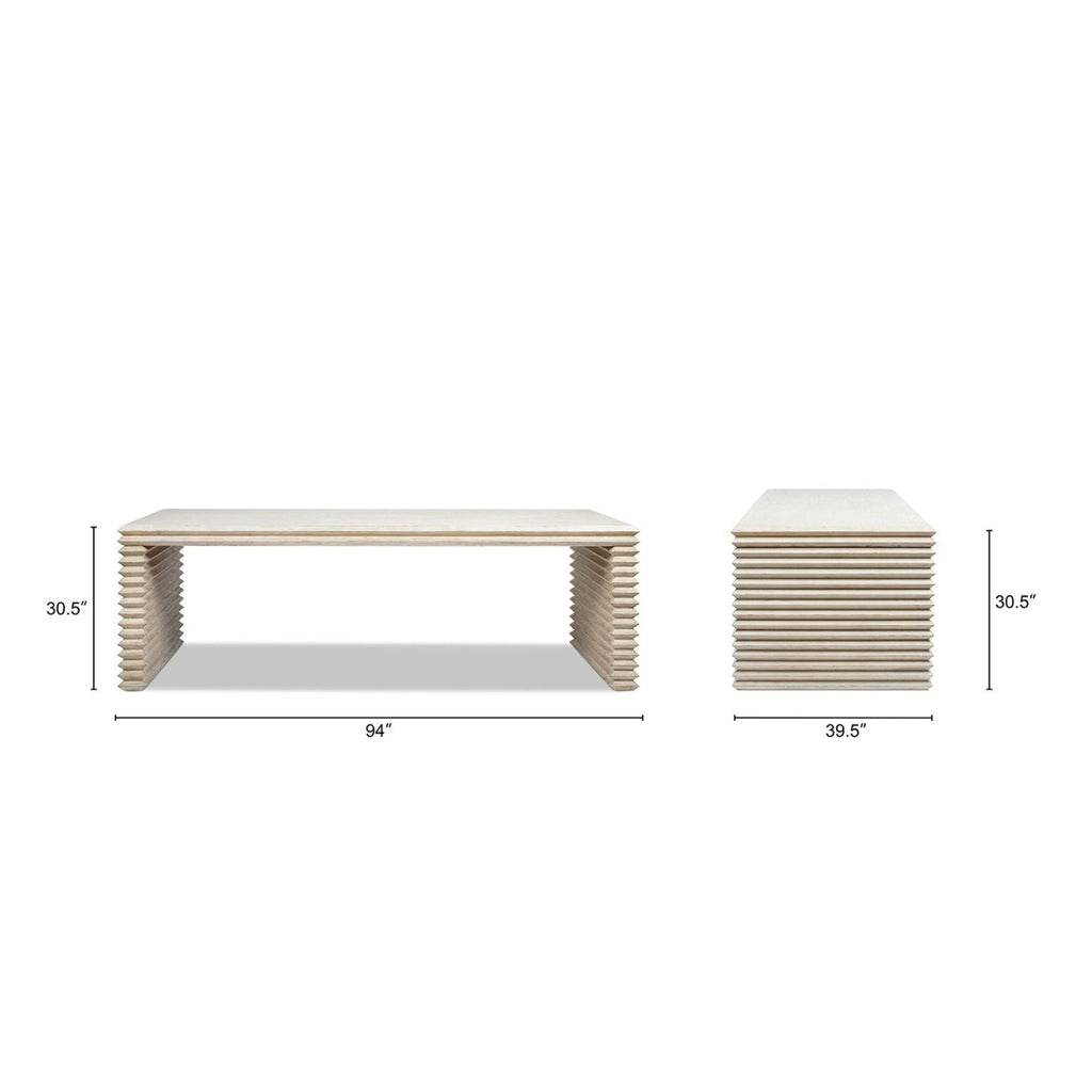 Geometric Waterfall Dining Table with Sculptural Base - White