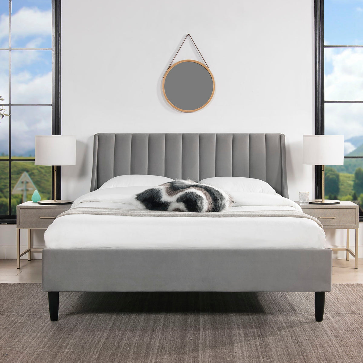Vertical Tufted Modern Headboard Platform Bed Set with Upholstered Finish - Multiple Colors