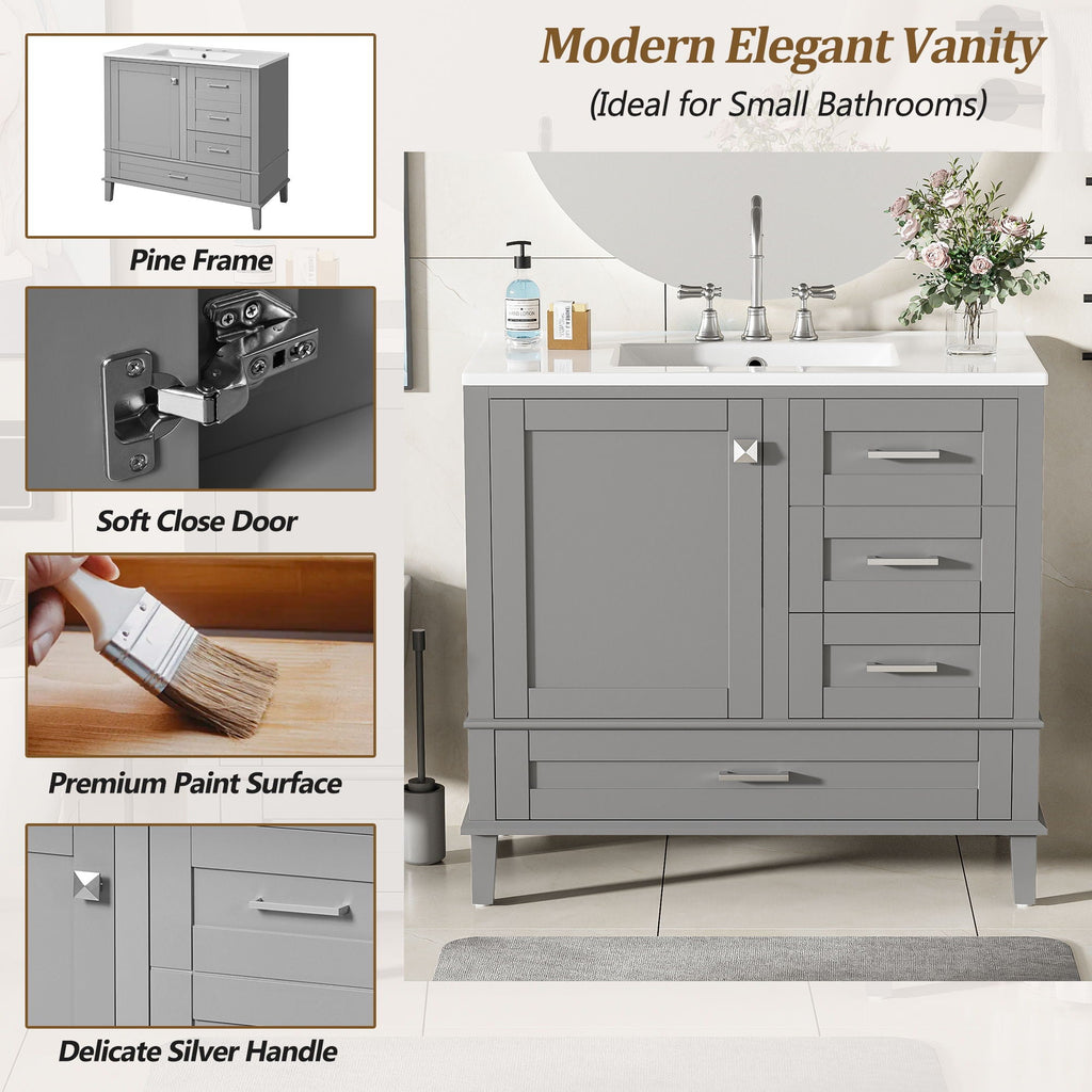 Traditional Bathroom Vanity Set with Soft Close Doors - Multiple Colors