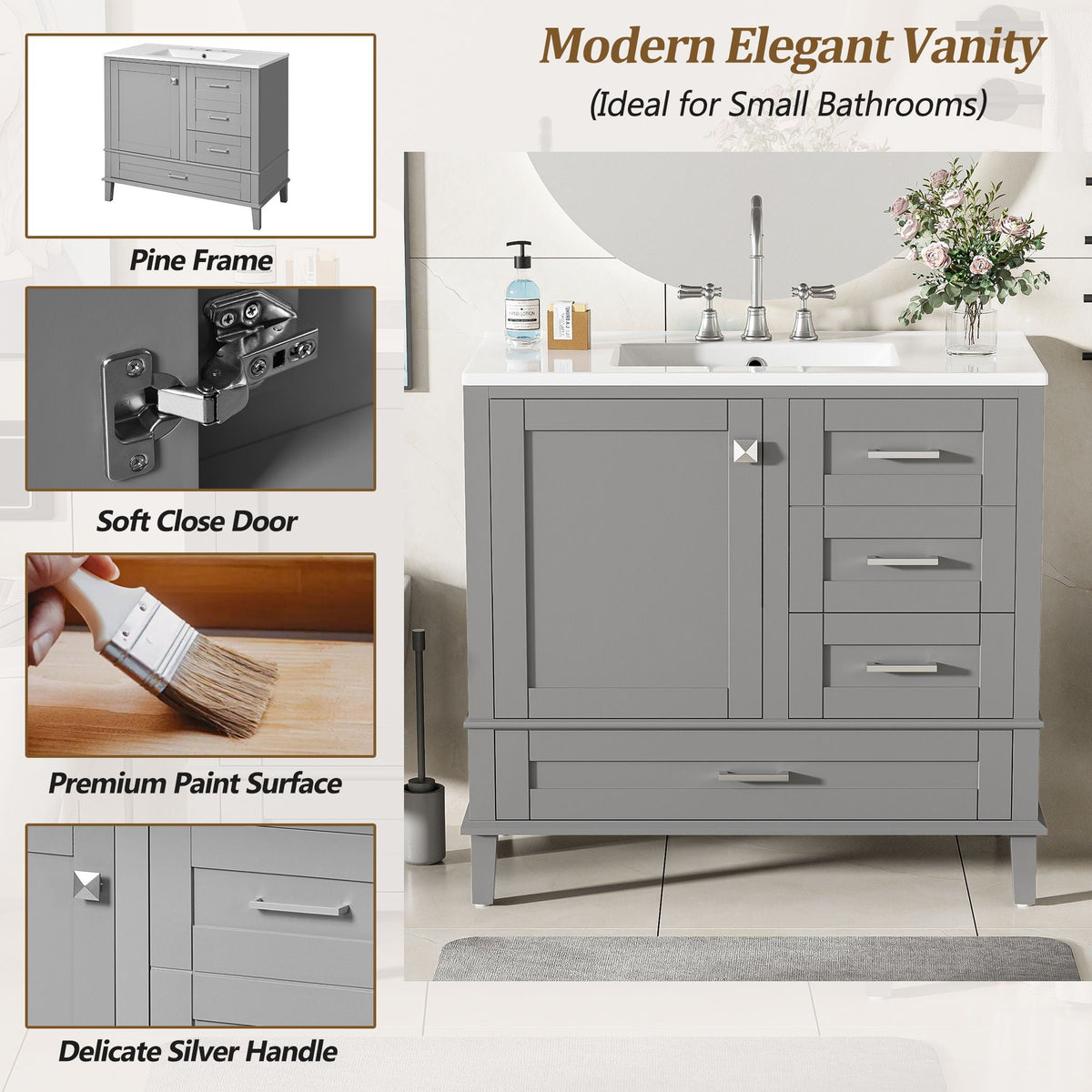 Traditional Bathroom Vanity Set with Soft Close Doors - Multiple Colors