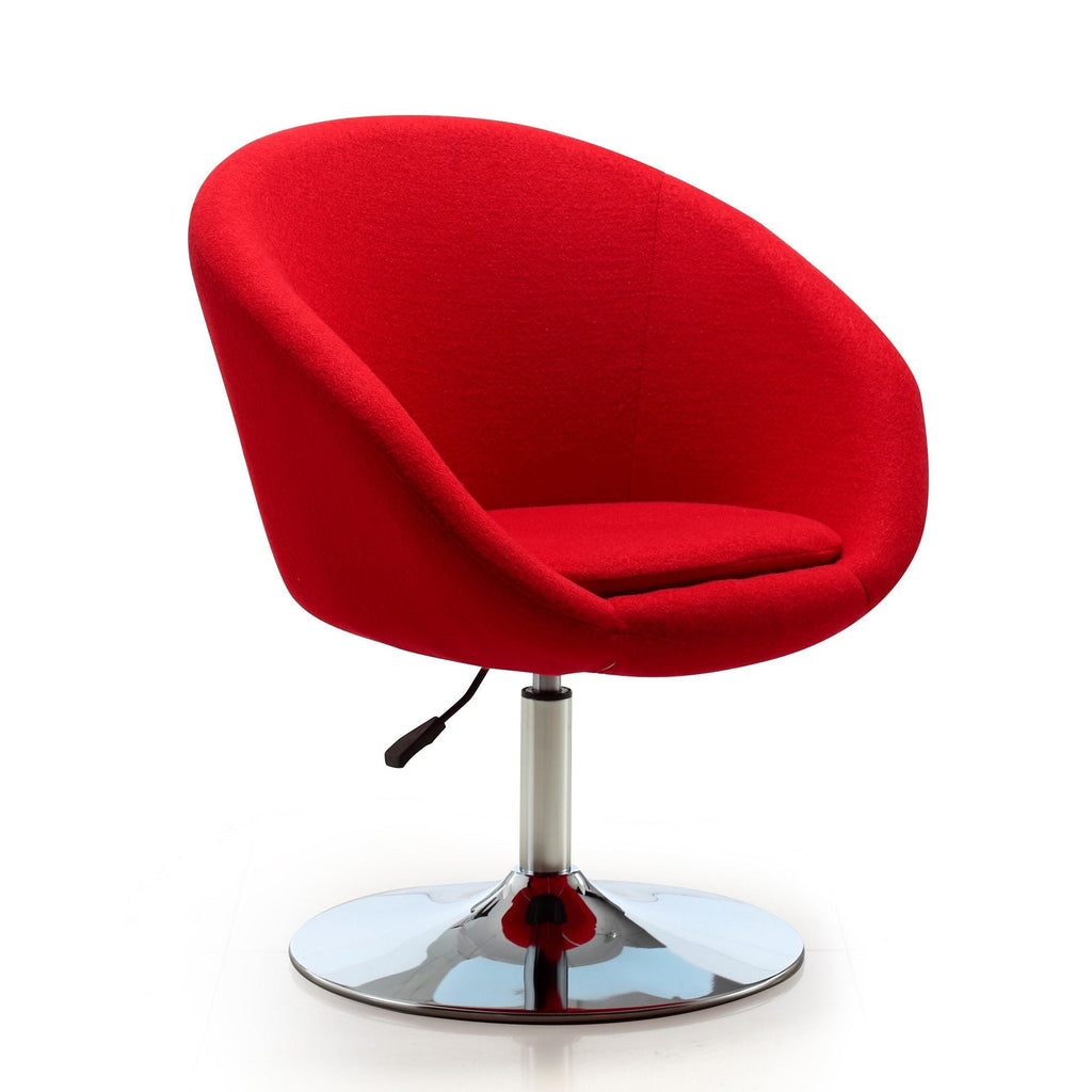 Upholstered Swivel Lounge Chair with Adjustable Height - Red