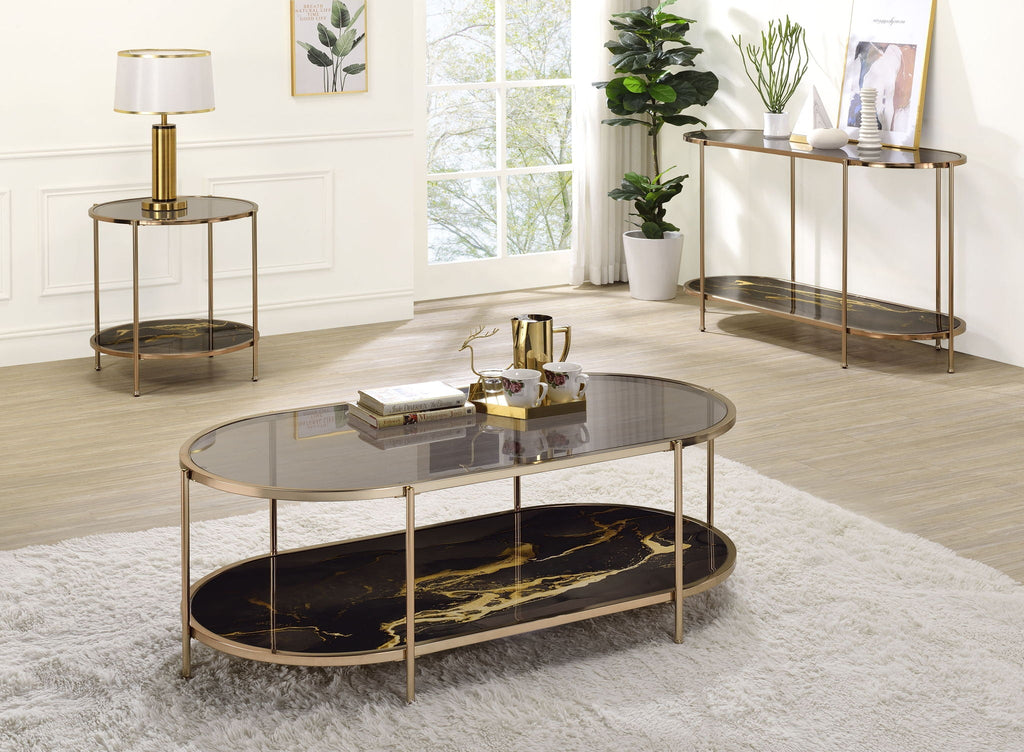 Fiorella Marble Print Glass Table with Durable Metal Frame - Black