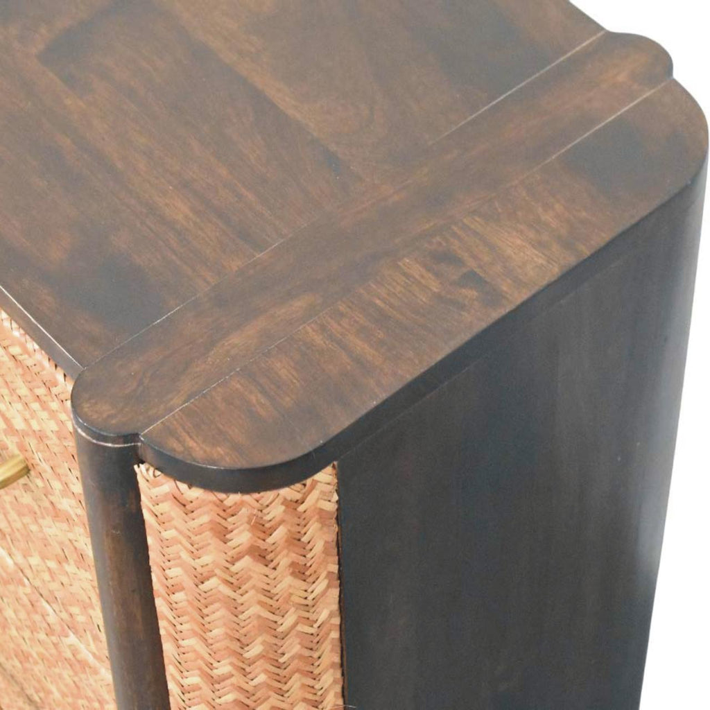 Solid Wood Nightstand with Cane Front Drawers - Natural Finish