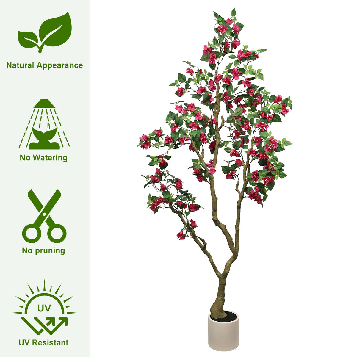 7Ft Artificial Bougainvillea Tree with Realistic Rose - Plastic