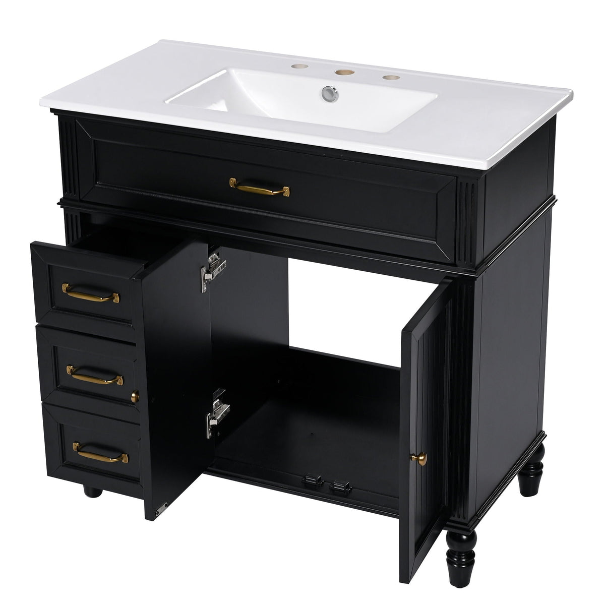 Bathroom Vanity With Sink and Drawers - Freestanding Solid Wood Cabinet