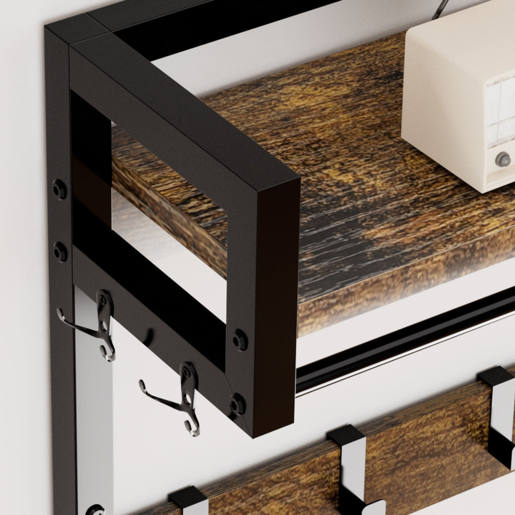Rustic Brown Hall Tree With 2 Movable Drawers