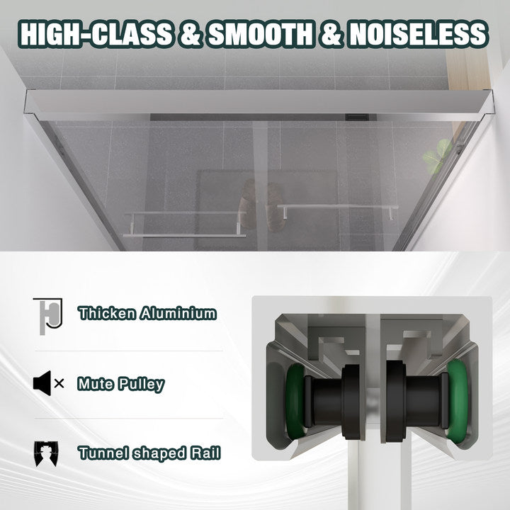 Premium Aluminum Frame Double Sliding Shower Door with Tempered Glass - Clear