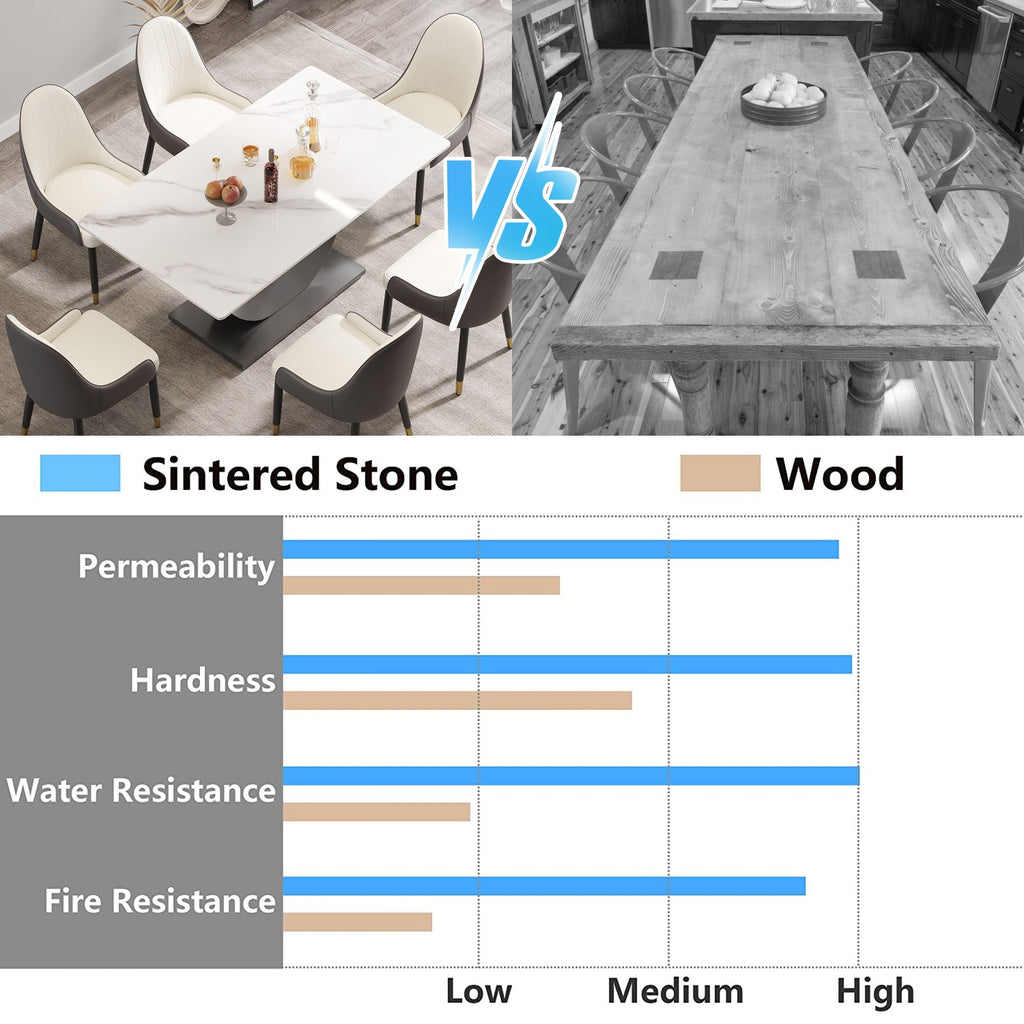 Modern Artificial Stone Dining Table with Crescent-Shaped Metal Legs - White