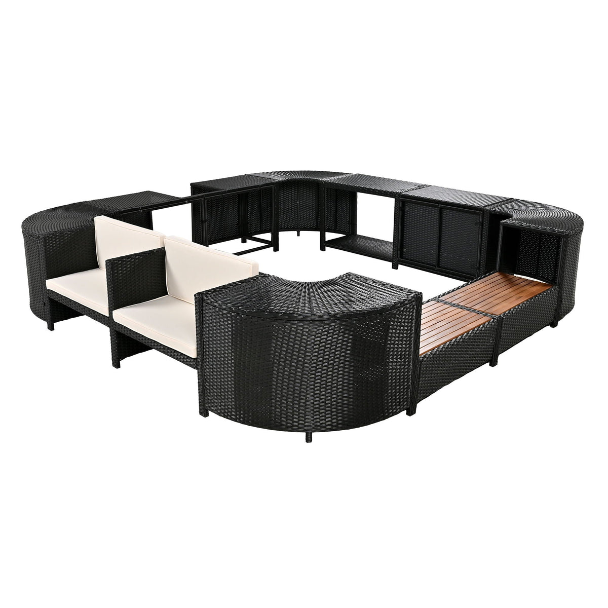 Spa Surround Outdoor Rattan Sectional Sofa Set with Storage - Dark Gray or Beige