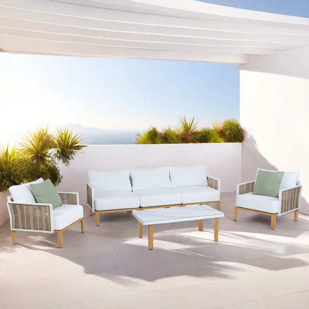 4 Piece Outdoor Conversation Set with Removable Cushions - White