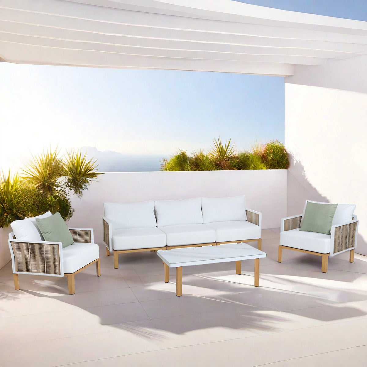 4 Piece Outdoor Conversation Set with Removable Cushions - White