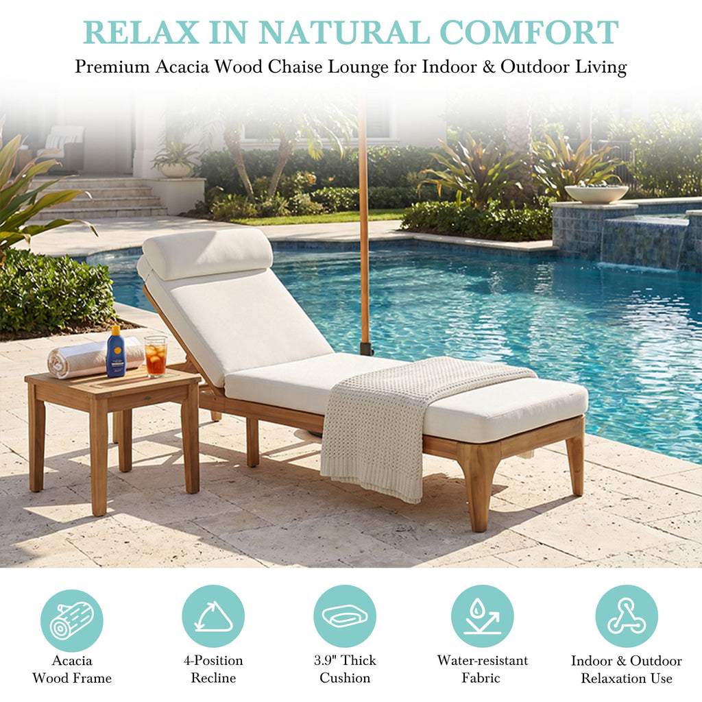 TOPMAX Acacia Wood Chaise Lounge