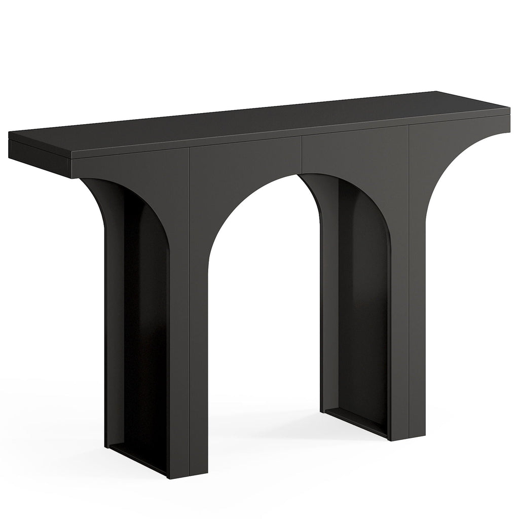 Black Console Table with Arched Base - Solid Wood & MDF