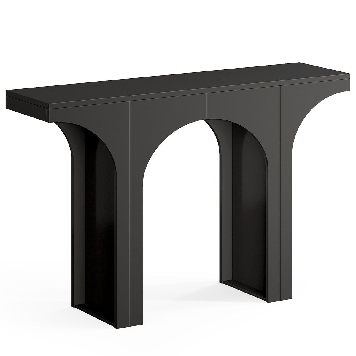 Black Console Table with Arched Base - Solid Wood & MDF