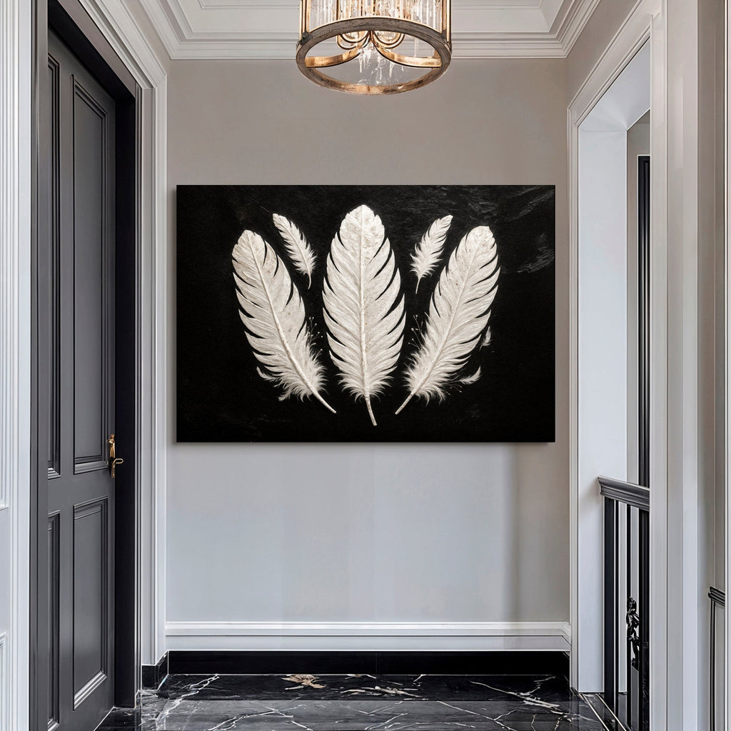 Minimalist Monochrome Feather Wall Art