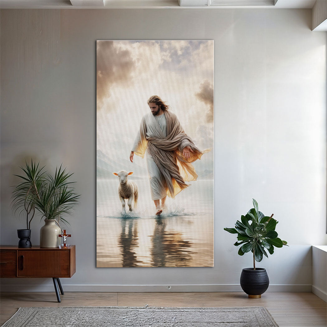 Jesus Protects The Lamb From Wolves Faith Wall Art XIII