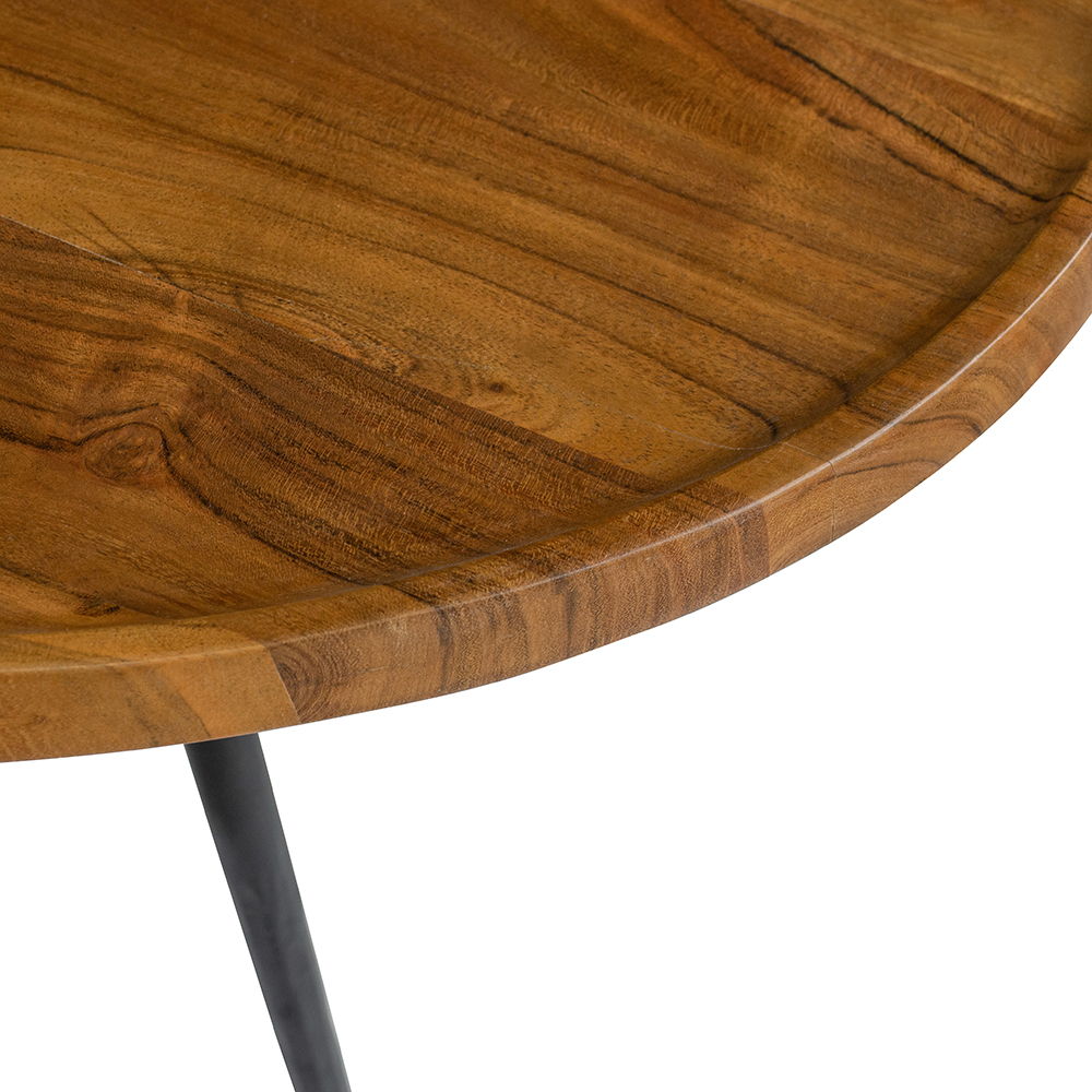 Oval Coffee Table with Acacia Wood and Iron Base - Brown