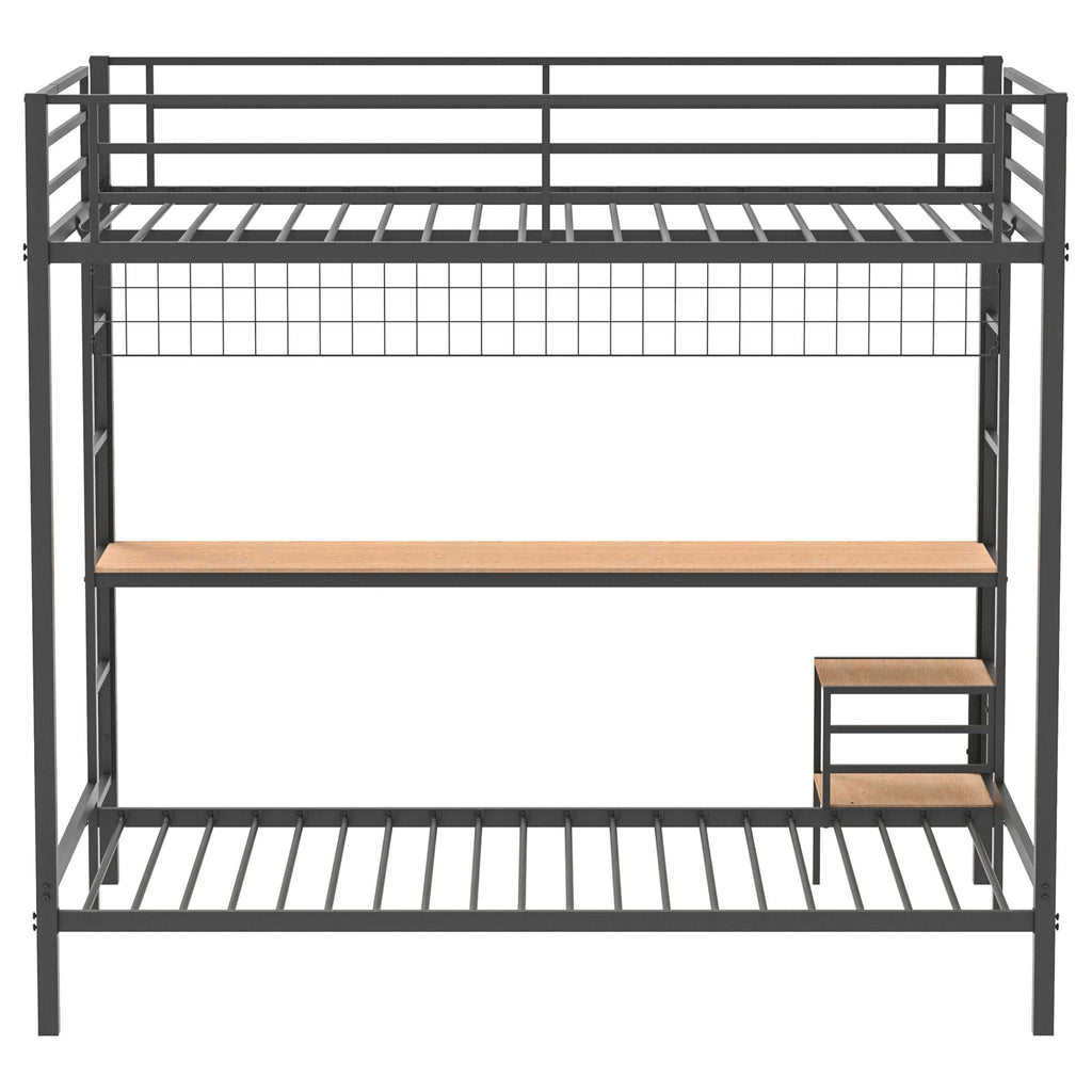 Bettoni Metal Full Over Twin Workstation Bunk Bed Matte Black
