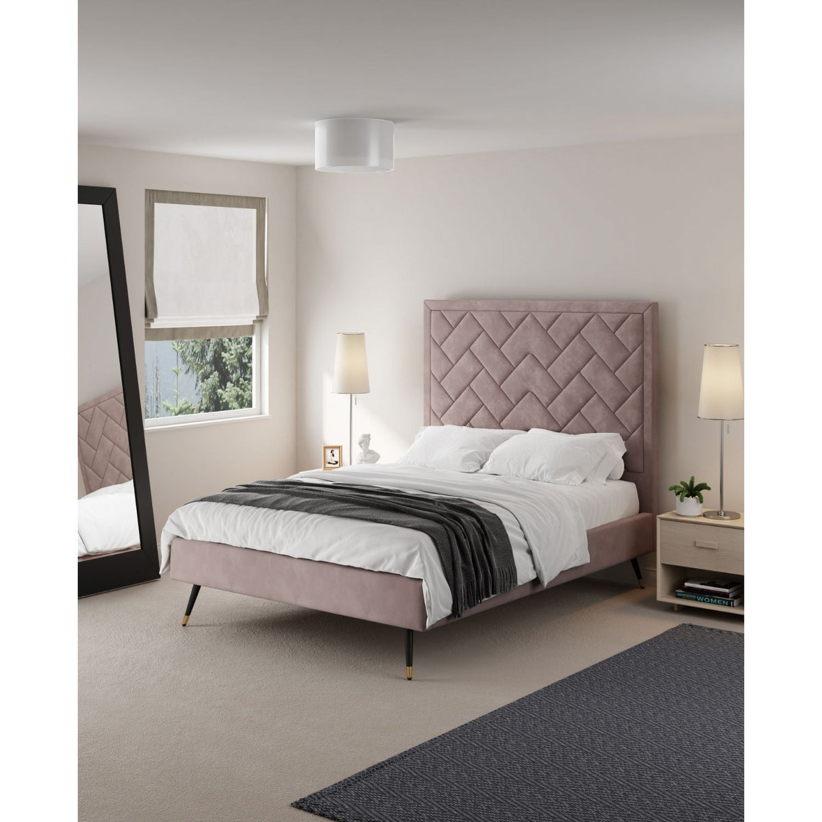 Upholstered Bed with Headboard and Slats - Multiple Colors