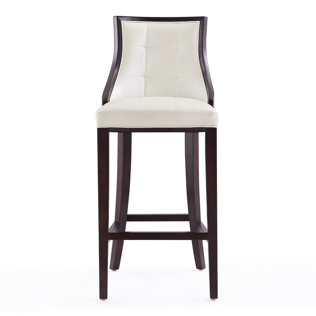 White Bar Height Stool with Solid Wood Frame - Traditional Design