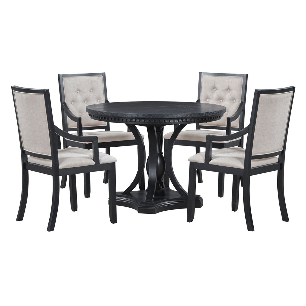 Extendable 5 Piece Dining Set with Cushioned Chairs - Black/Oak