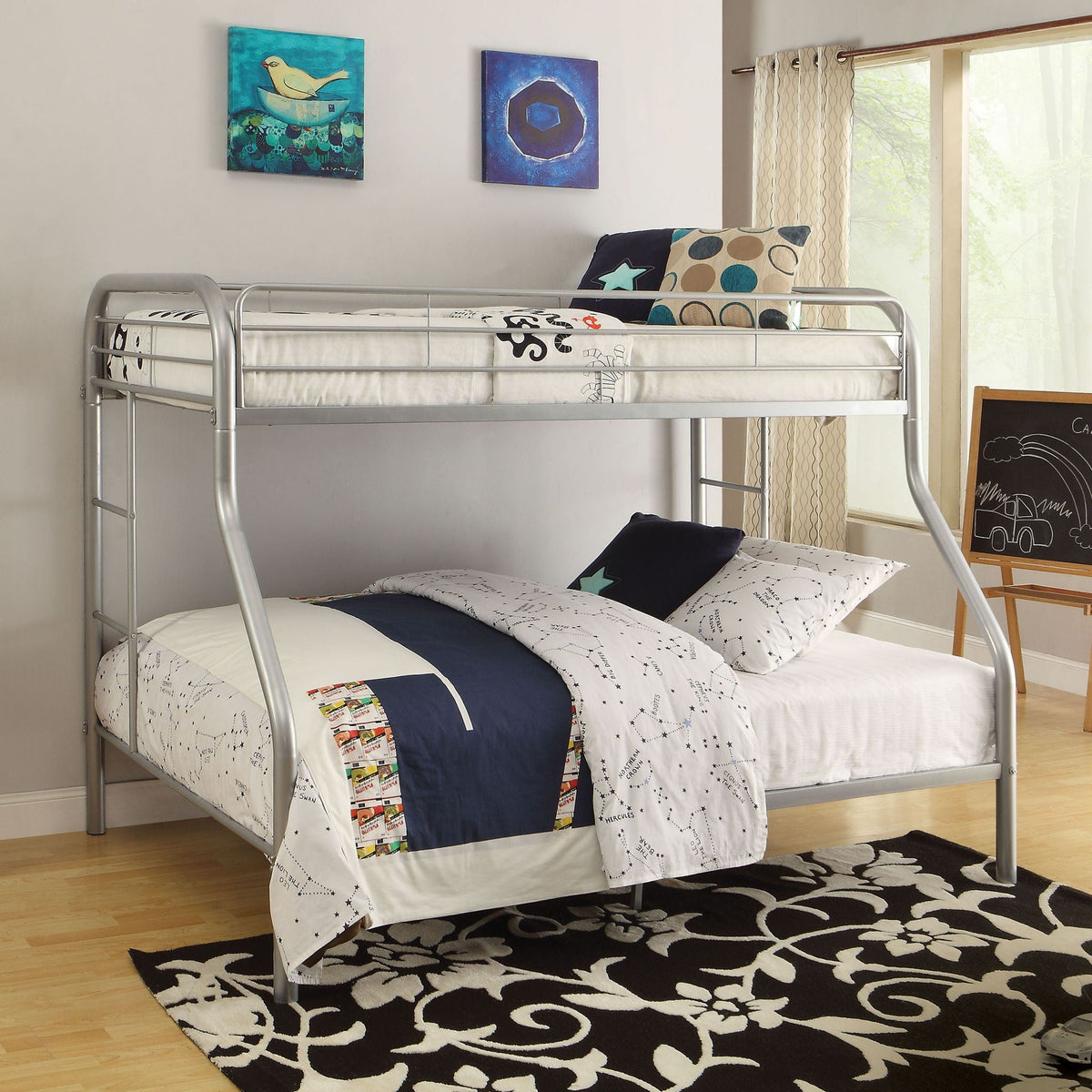 Twin / Full Bunk Bed with Guardrails - Silver