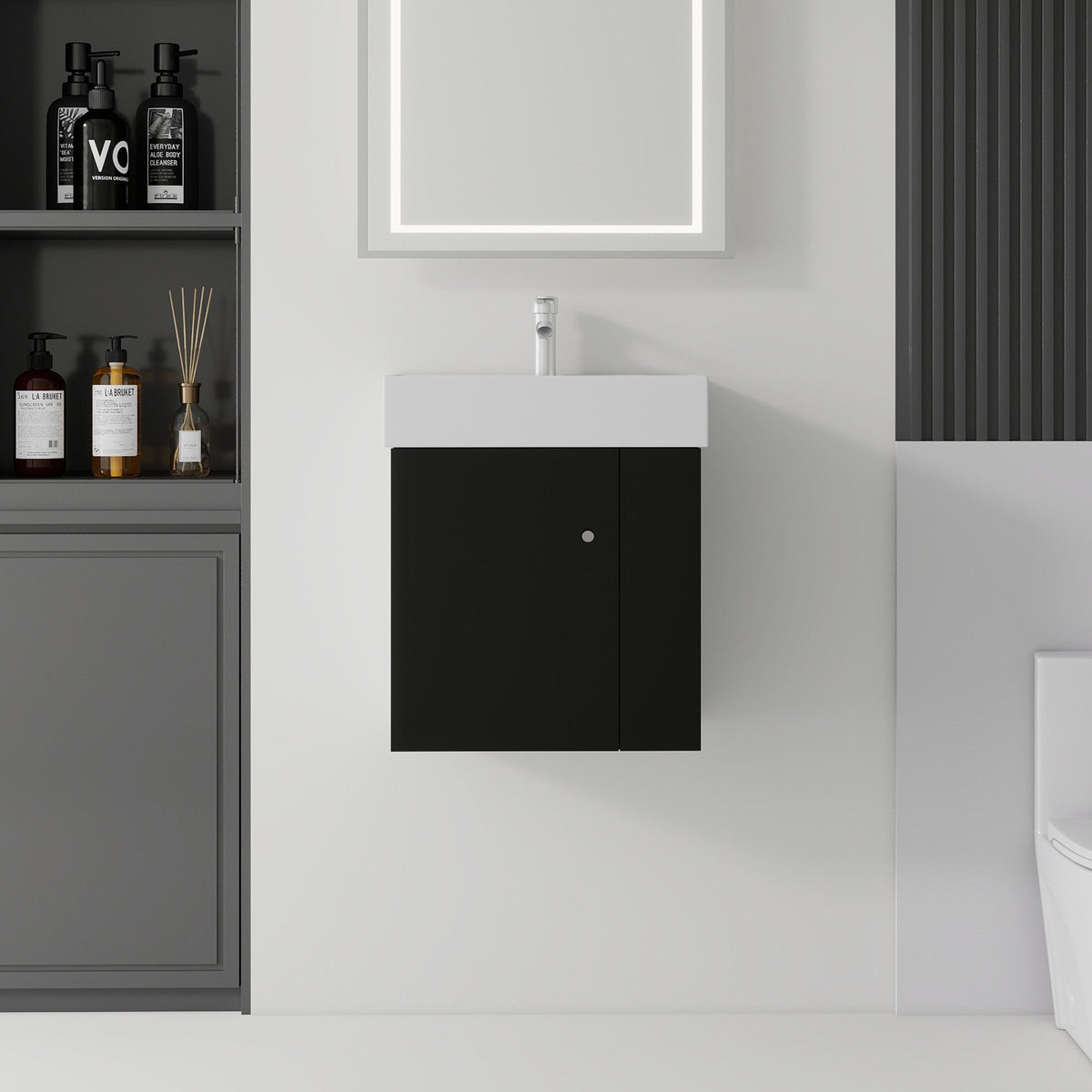 21.6 Inch Floating Bathroom Vanity with Ceramic Sink - Black, White, Oak, Brown
