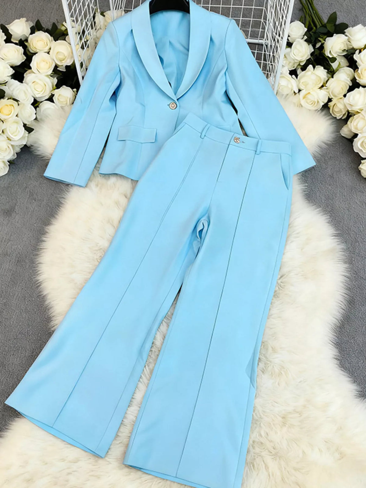 One Button Blazer and Pants Set