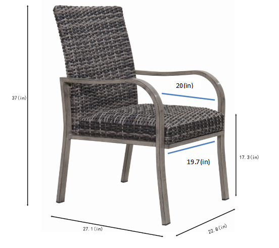 2PC Outdoor Dining Chair with Hand-Painted Frame and Cotton Seat - Brown White, Dark Grey