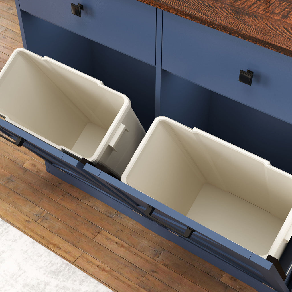 Double Tilt Out Trash Cabinet with Hideaway Drawer - Barn Door Style