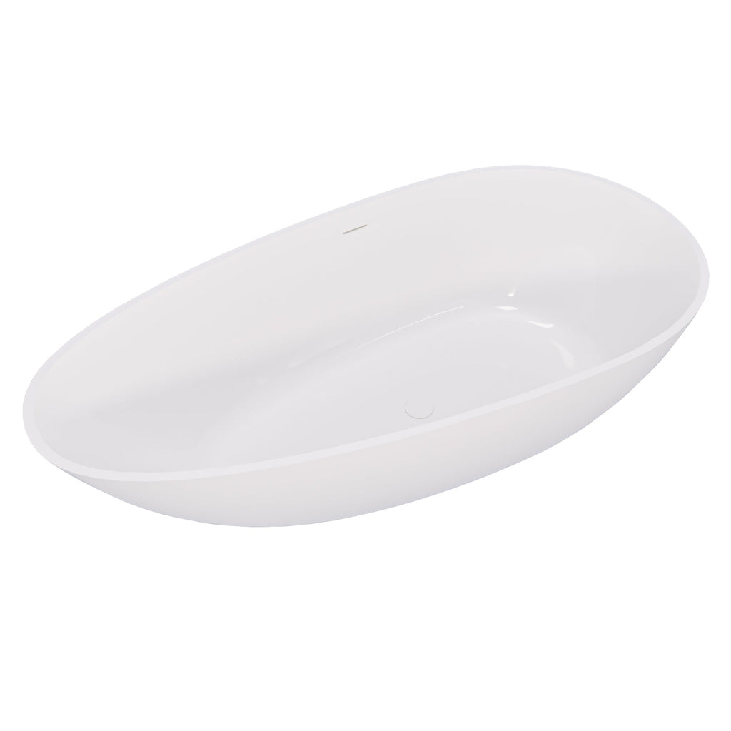 59" Freestanding Solid Surface Bathtub with Overflow Drain - Glossy White