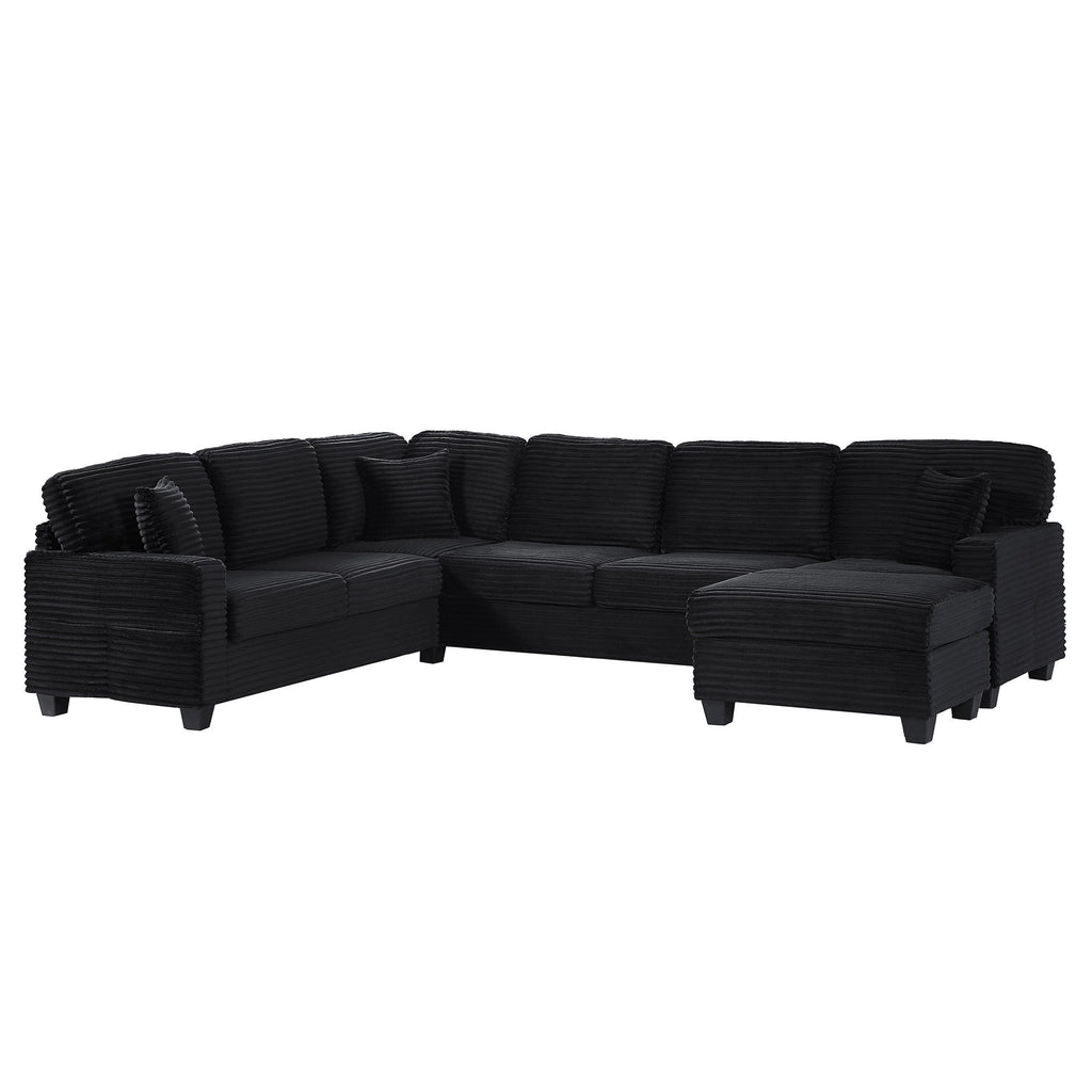 Upholstered U-Shaped Sectional Sofa with Movable Ottoman and Storage Pockets - Multiple Colors