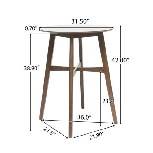 Mid-Century Modern Round Wooden Bar Table with Tapered Legs - Oak Finish