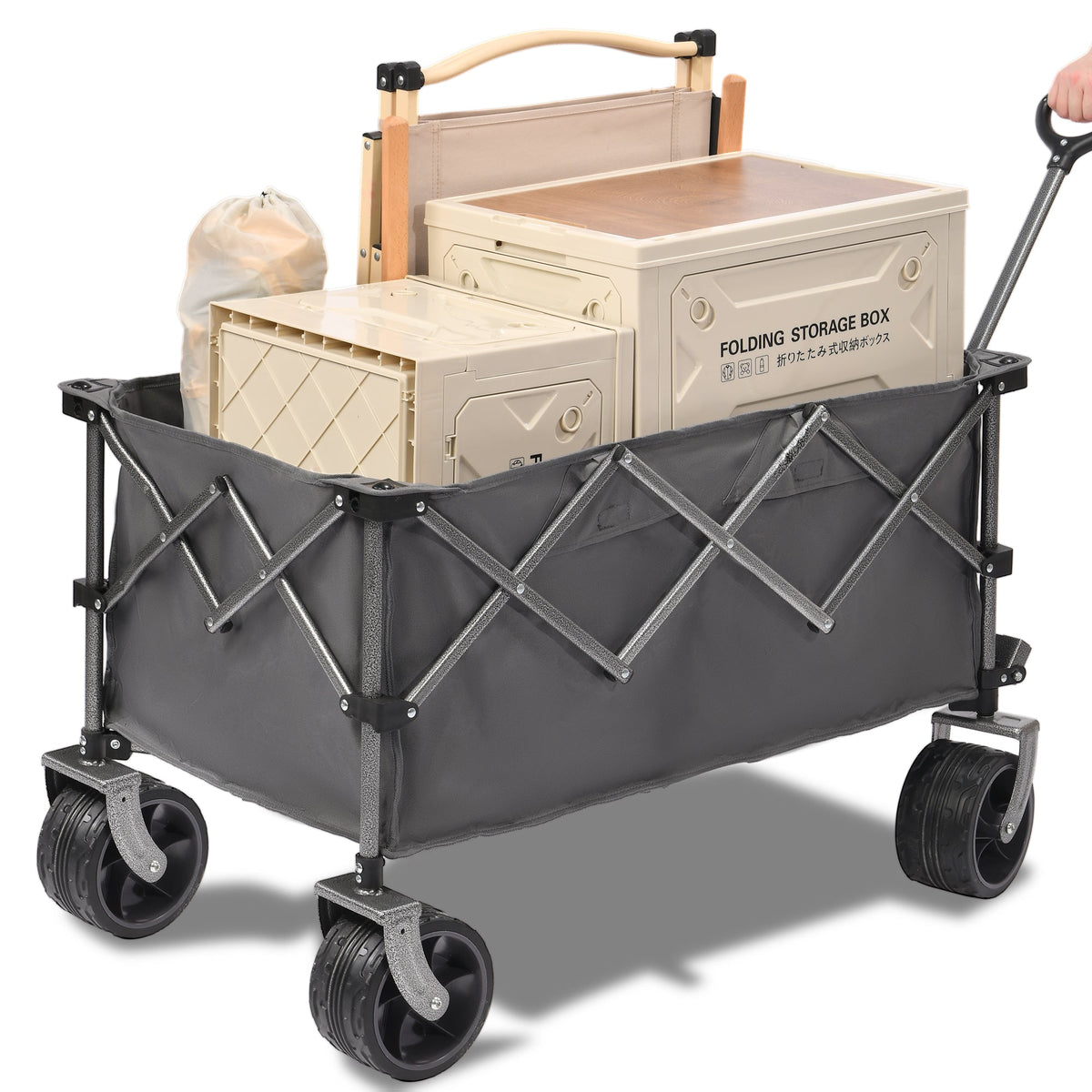 Portable 400L Collapsible Wagon with Heavy Duty Frame