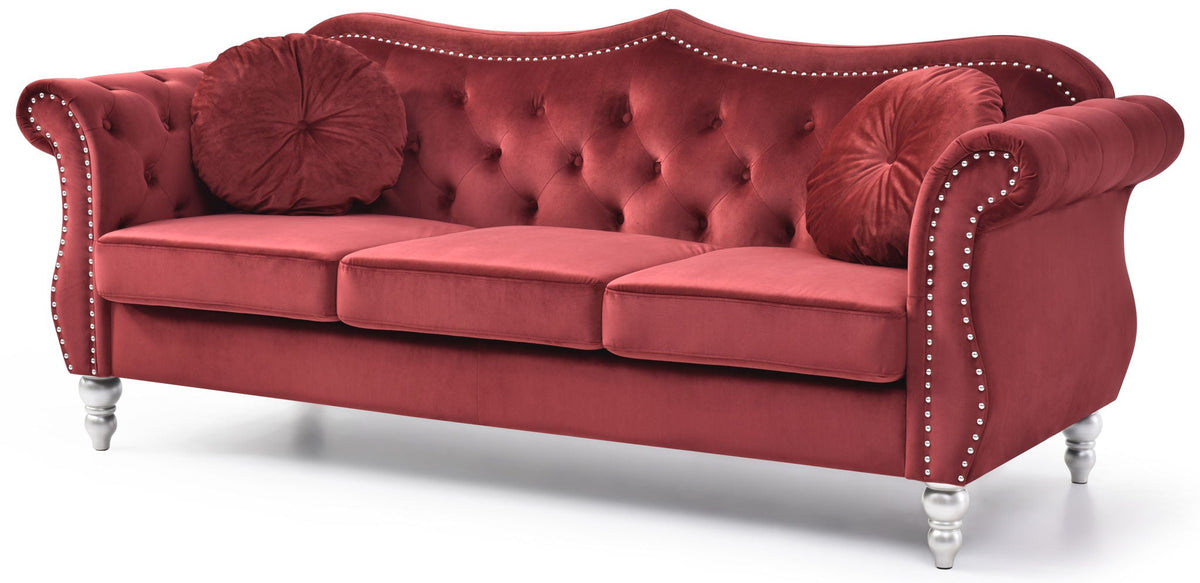 Hollywood Sofa with Tufted Back and Nailhead Trim - Multiple Colors