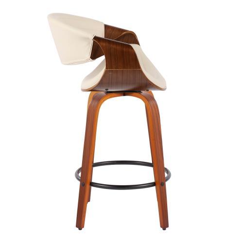 Mid Century Modern Counter Stools with Swivel and Tufted Upholstery - Beige or Pearl Silver