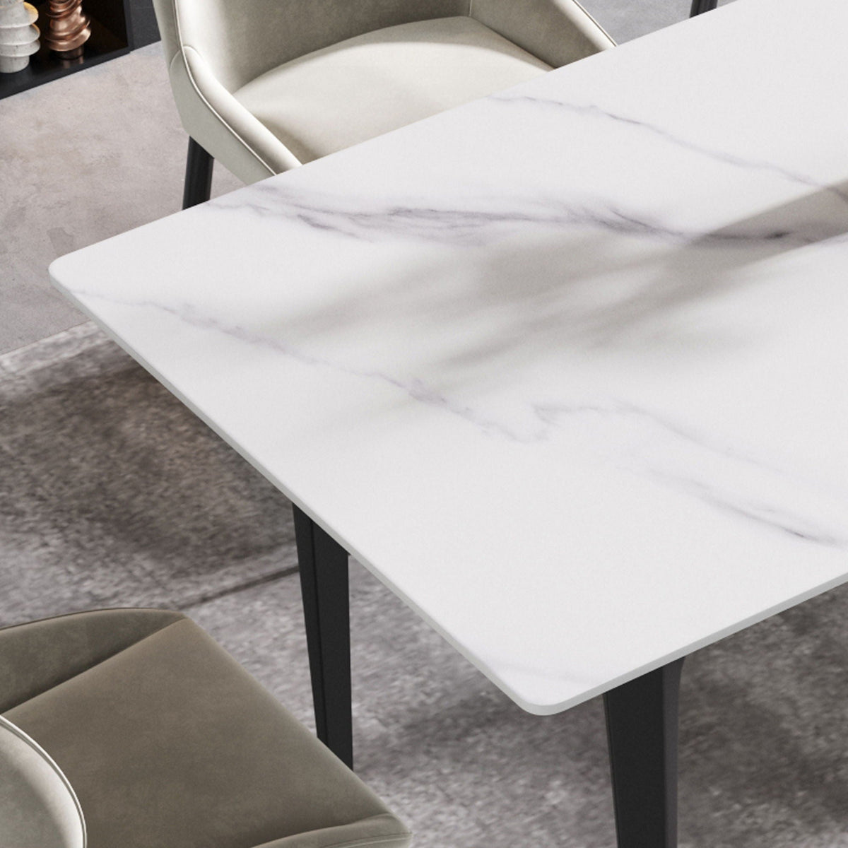 Modern Artificial Stone Dining Table with Black Metal Legs - White