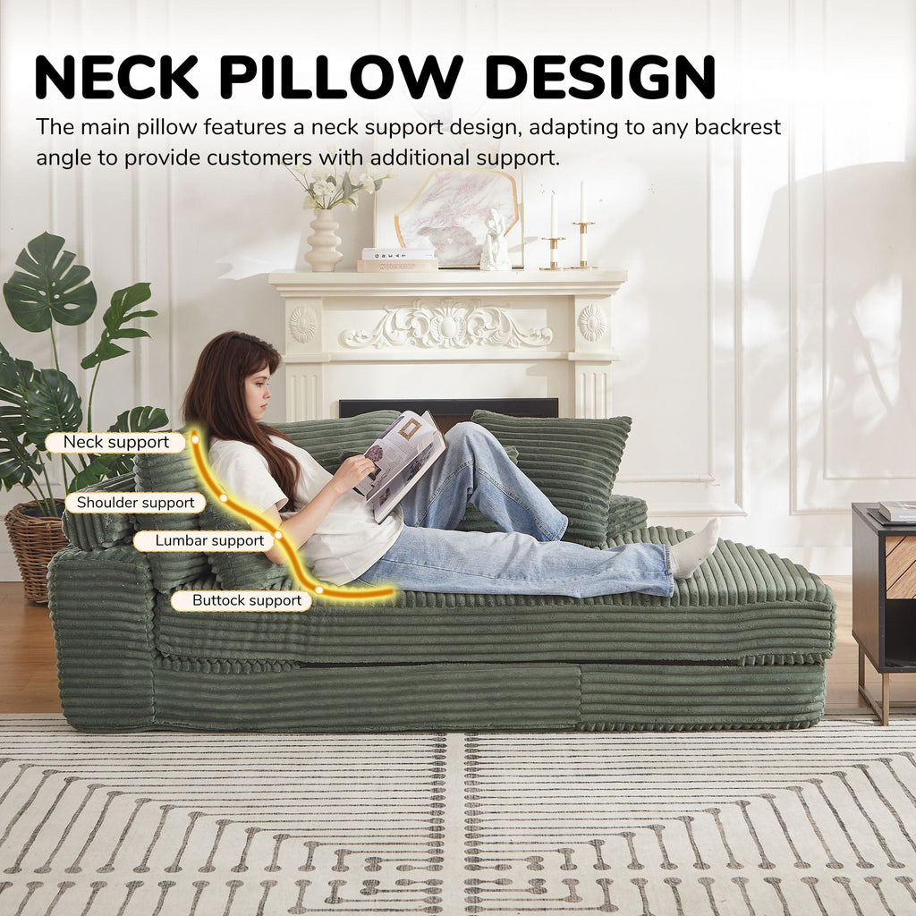 Semi Circular 2 In 1 Sofa Bed with Neck Pillow - Beige, Black, or Dark Green
