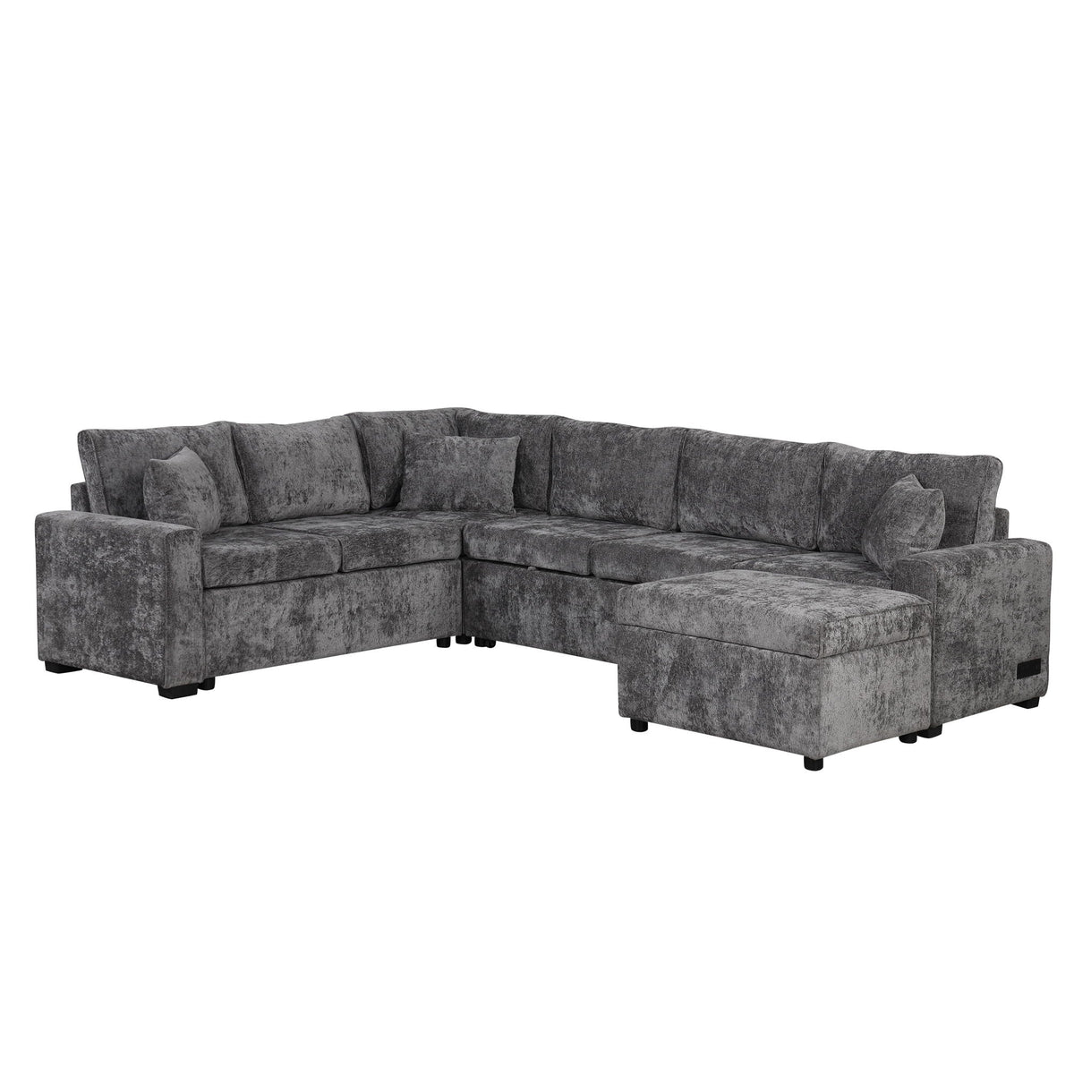 Sleeper Sectional Sofa with Storage Ottoman and USB Charging - White or Dark Gray