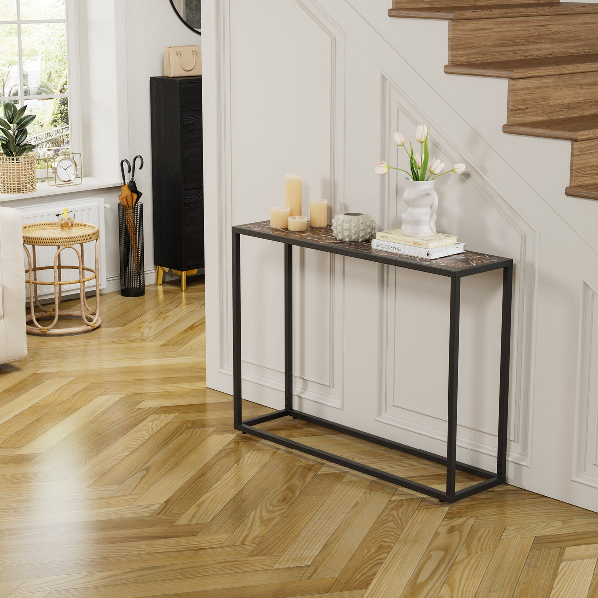 Narrow Console Table with Slim Profile - Solid Wood