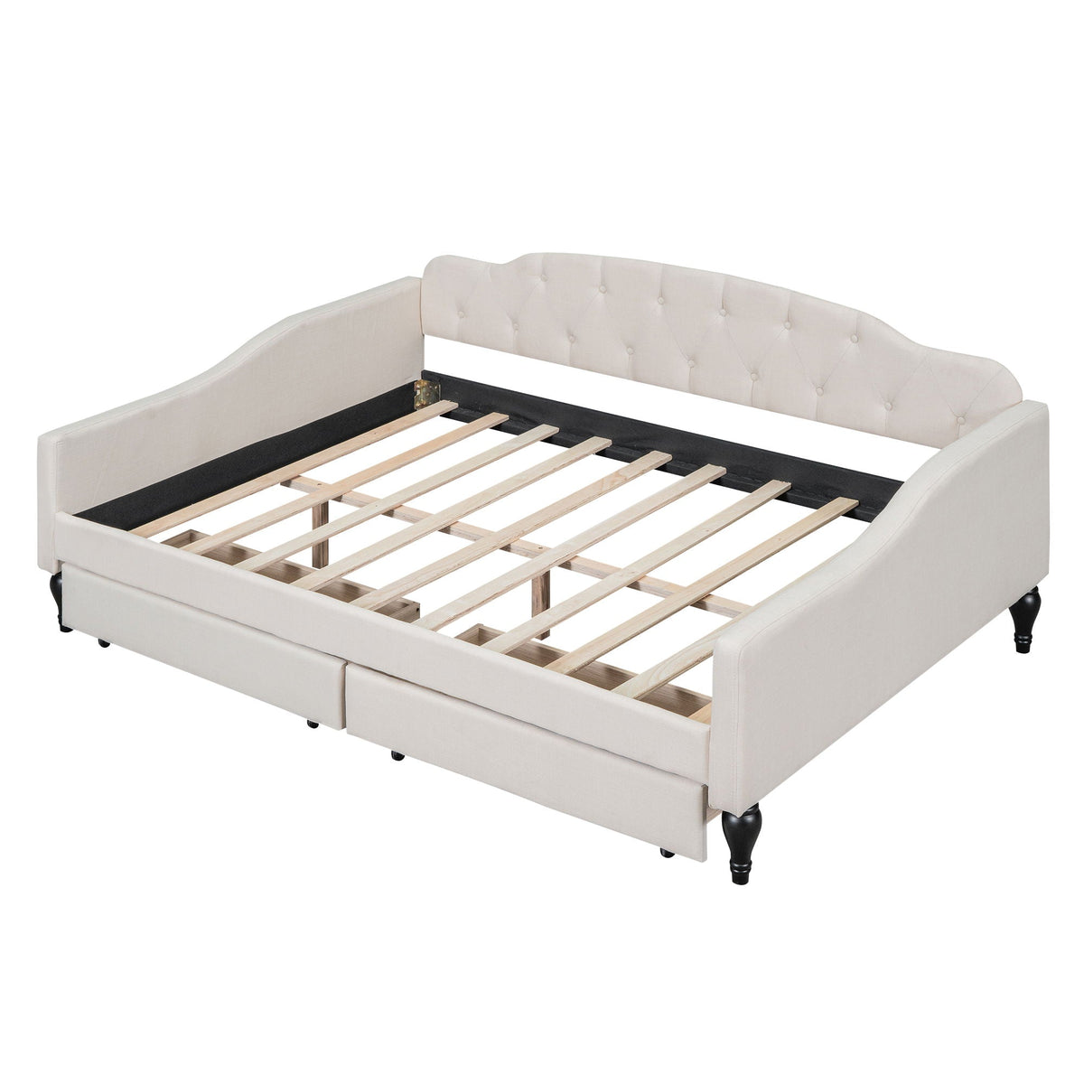 Upholstered Tufted Daybed with Storage Options - Beige