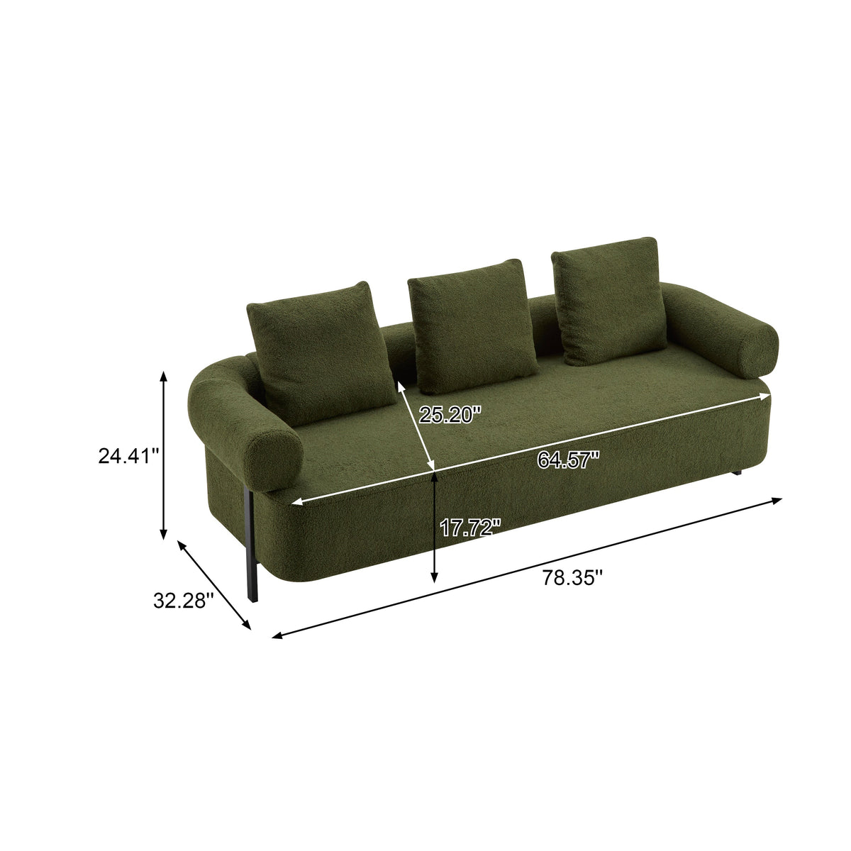 Modern 3-Seater Sofa with Plush Pillows - Green or Orange