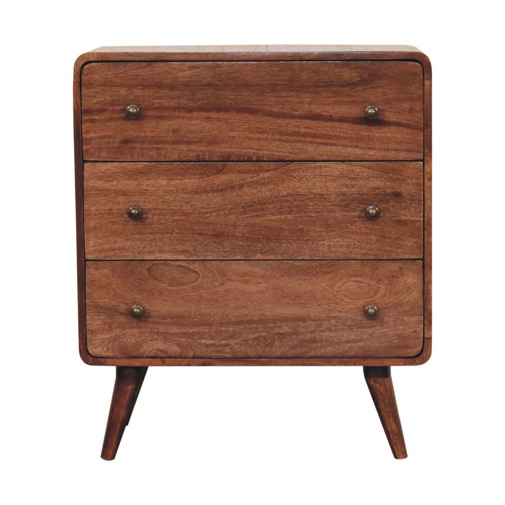 Solid Wood Curved Dresser with Modern Design - Honey Caramel