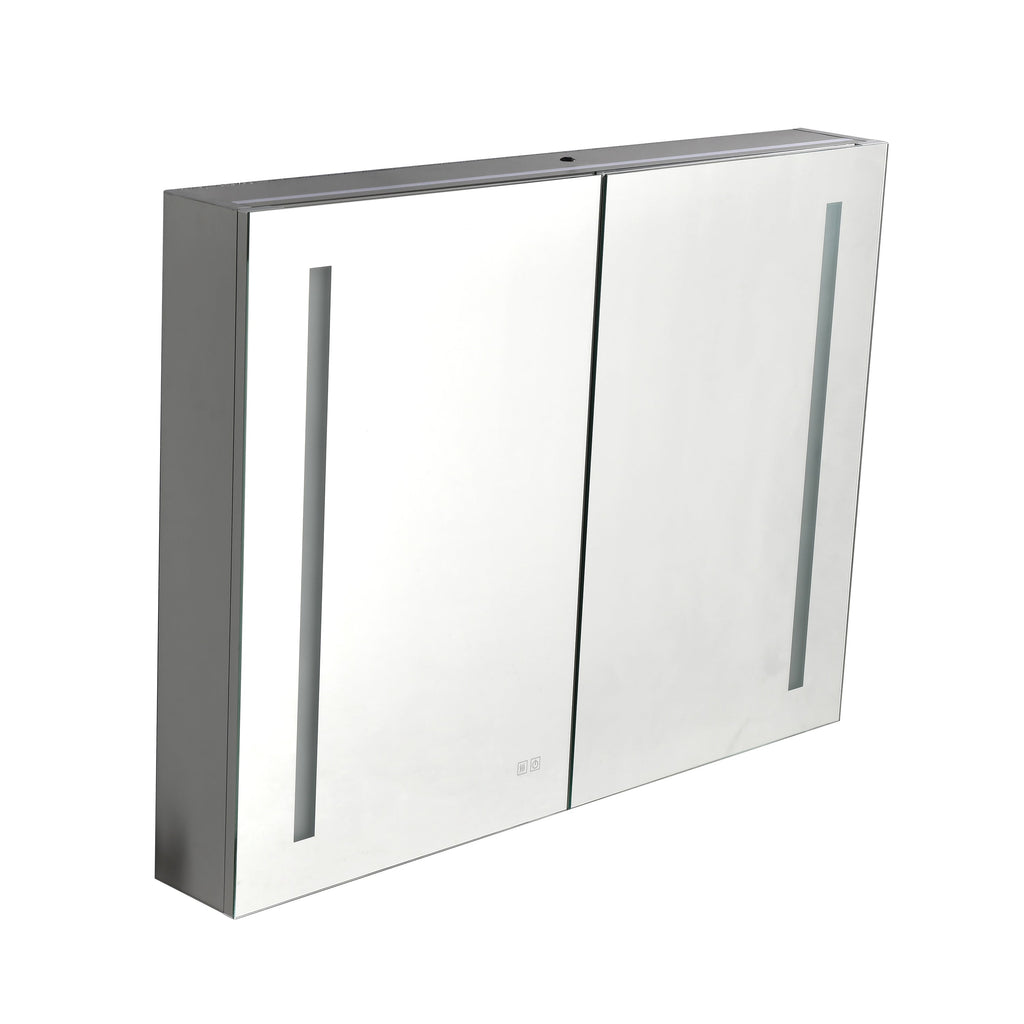 LED Large Rectangular Aluminum Alloy Surface Mount Medicine Cabinet with Adjustable Lighting - Silver