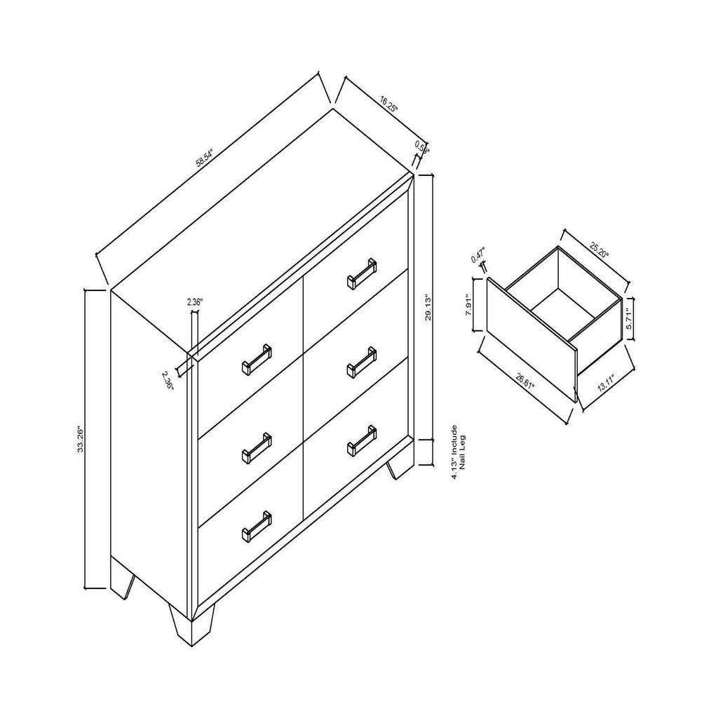 White Dresser with Acrylic Hardware - 6 Drawers